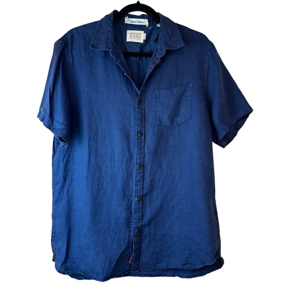 scotch & Soda Weekend Edition Men's Blue Linen Short Sleeve Camp Shirt sz M